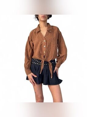 Brown Zara Button Up W Front Tie